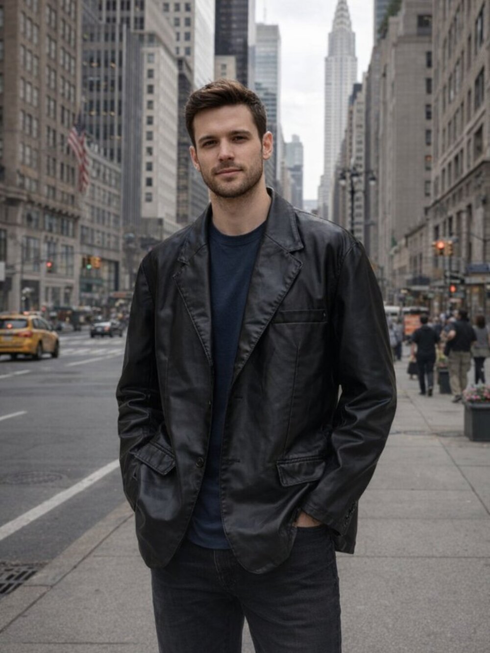 Men's Black Faux Leather Lightweight Jacket for Effortless Style XL